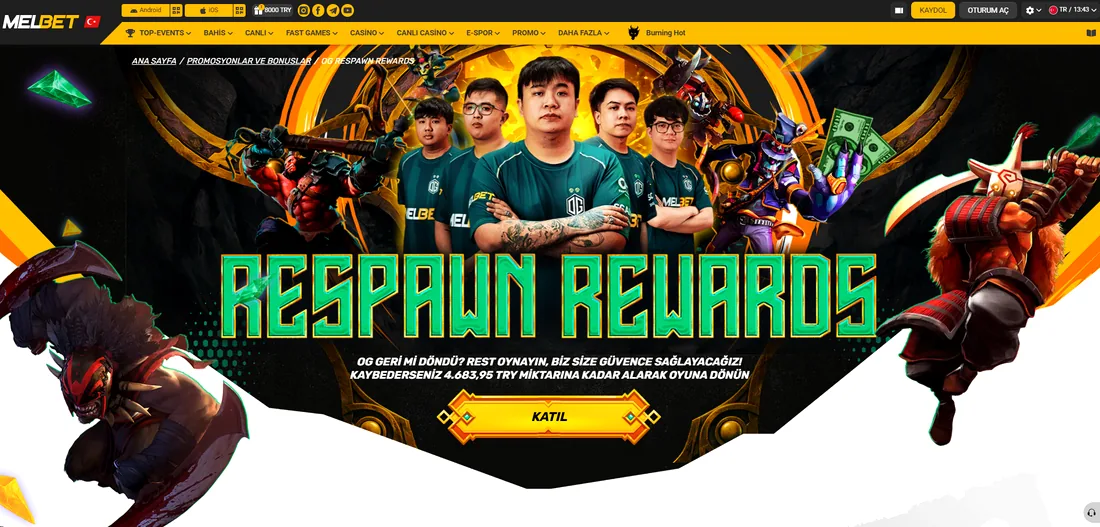 Melbet OG Respawn Rewards kampanyası: 4.500 TRY tutarına kadar kayıp iadesi